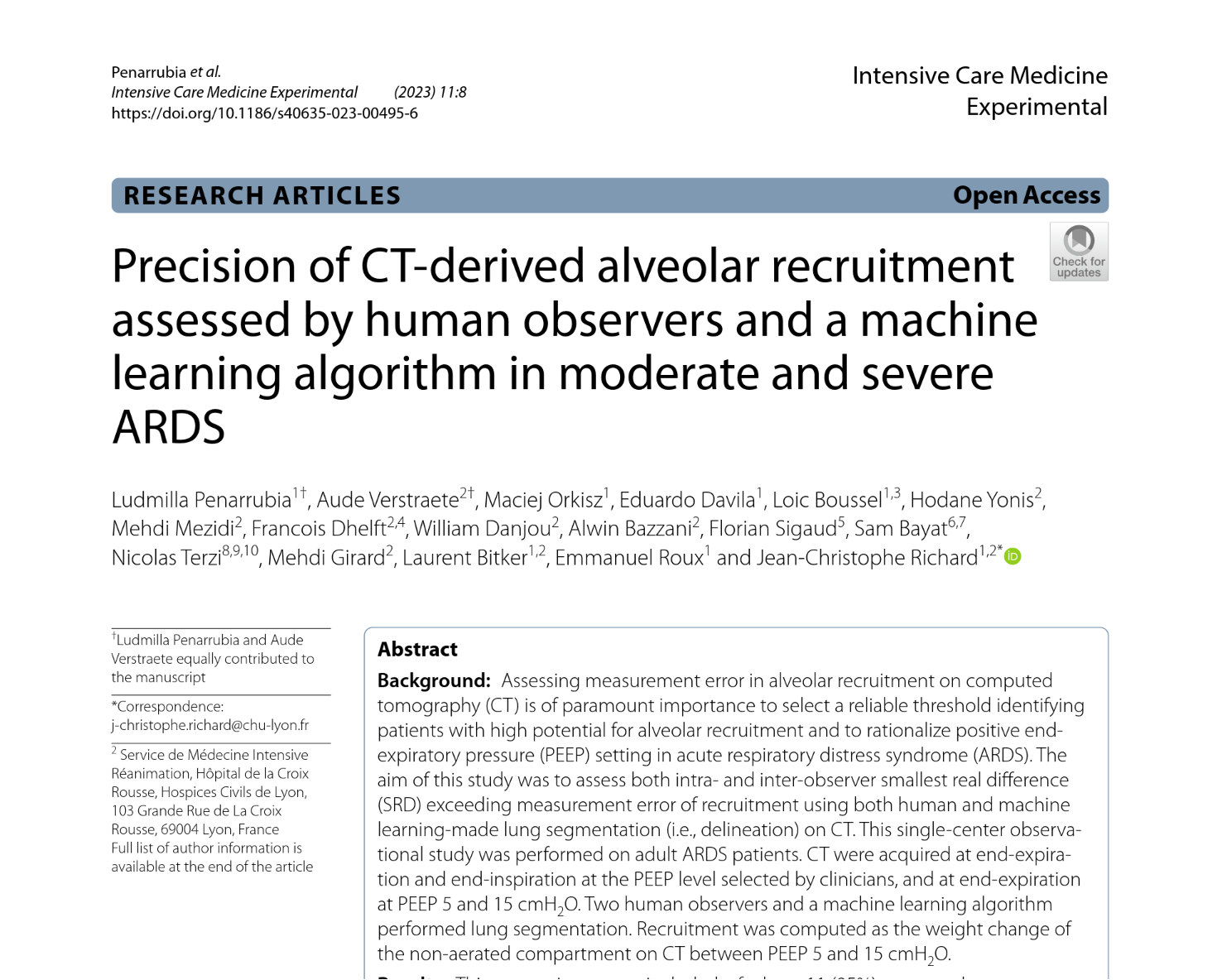 Intensive Care Medicine Experimental (2023)