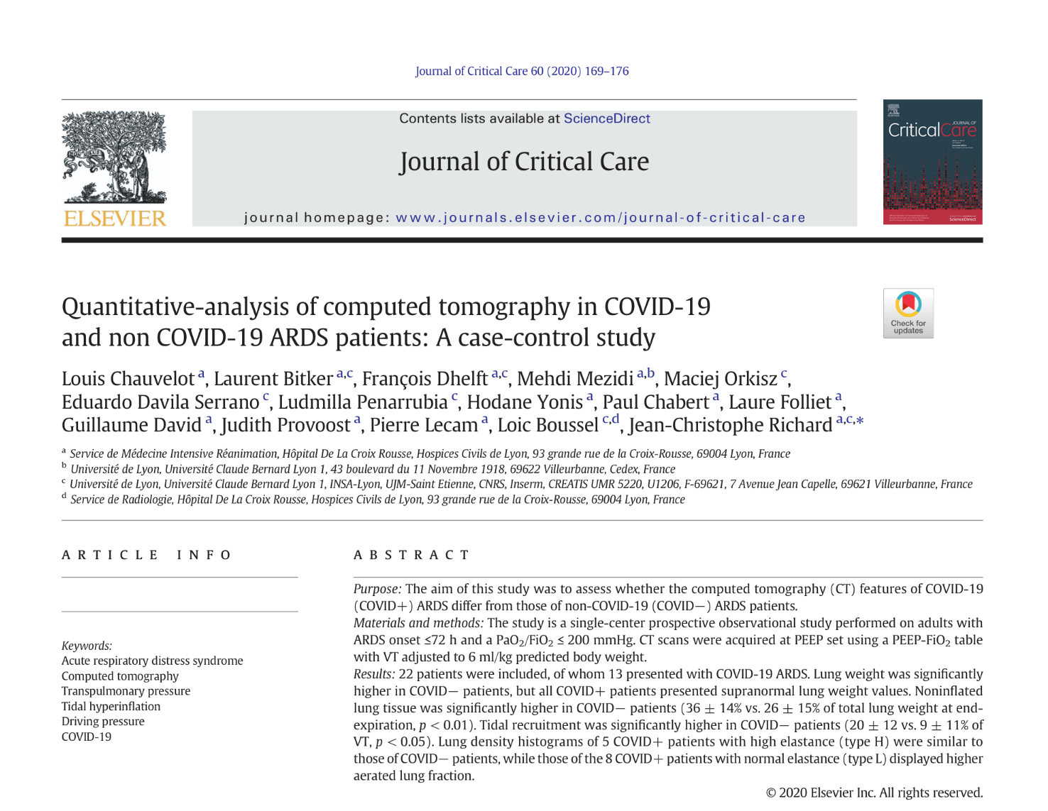 Journal of Critcial Care (2020)